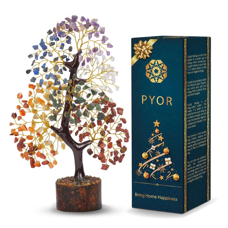 PYOR 7 Chakra Tree Of Life Decor - Crystals, Birthday Gifts For Women - House Warming Gifts New Home - Bonsai Tree Home Decor - Meditation Accessories - Good Luck Office Decor - 300 Beads Chakra Stones - Image 1